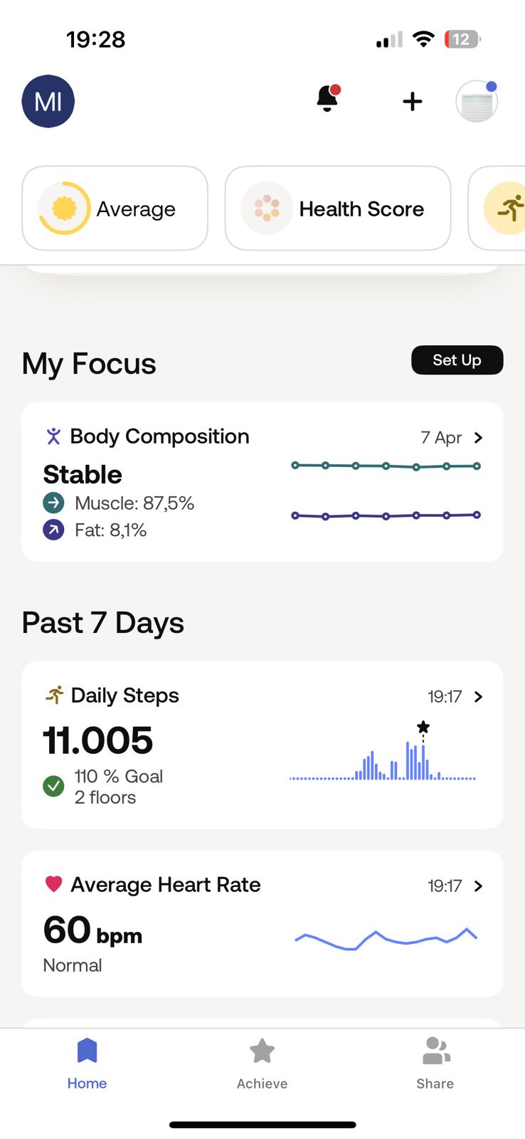 Withings app dashboard